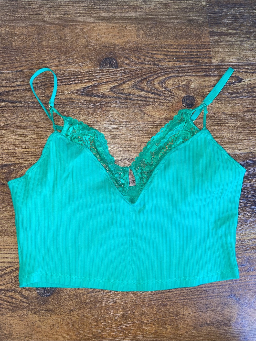 aerie Ribbed Lace-Trim Bralette - Green